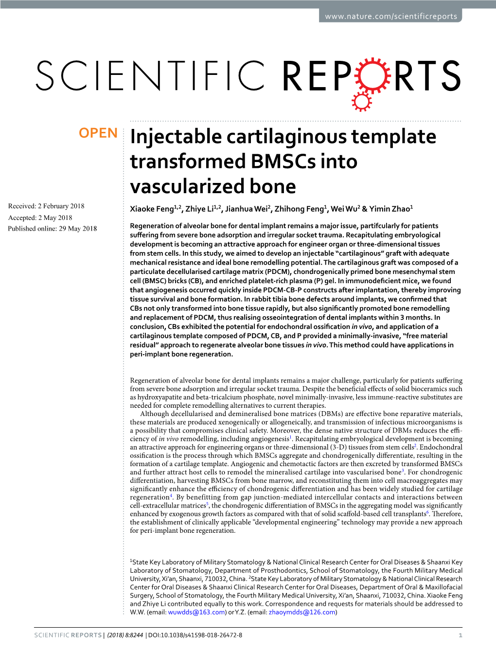 Injectable Cartilaginous Template Transformed Bmscs Into