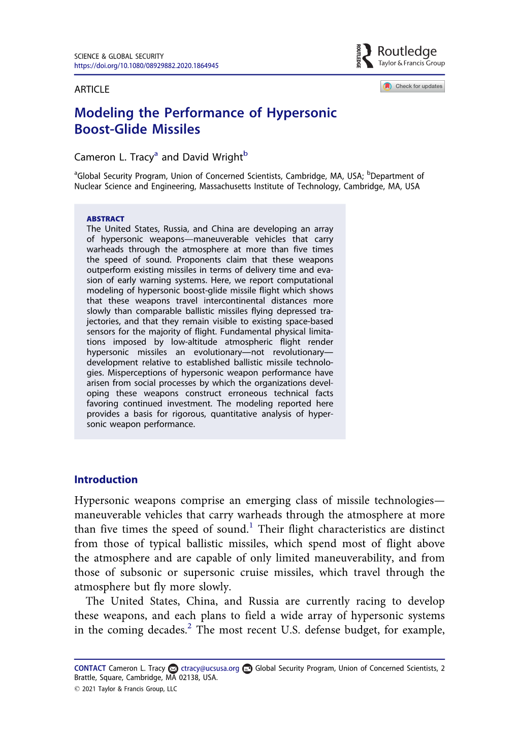 Modeling the Performance of Hypersonic Boost-Glide Missiles