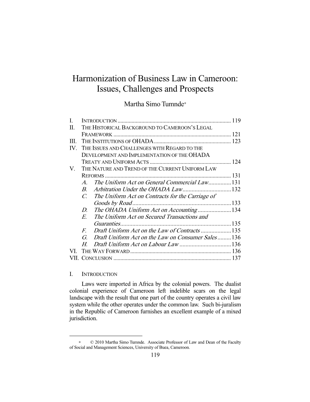 Harmonization of Business Law in Cameroon: Issues, Challenges and Prospects
