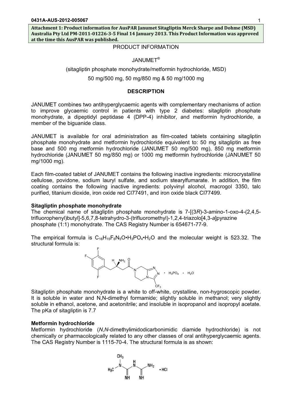 Product Information for Sitagliptin/Metformin