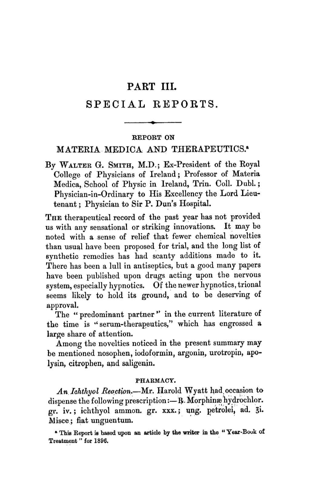 Report on Materia Medica and Therapeutics