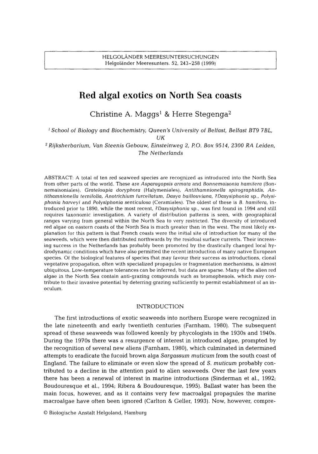 Red Algal Exotics on North Sea Coasts