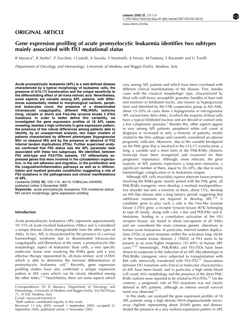 Gene Expression Profiling of Acute Promyelocytic Leukaemia Identifies