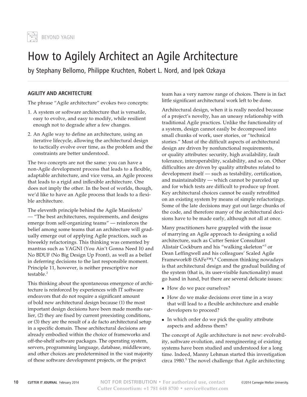 How to Agilely Architect an Agile Architecture by Stephany Bellomo, Philippe Kruchten, Robert L