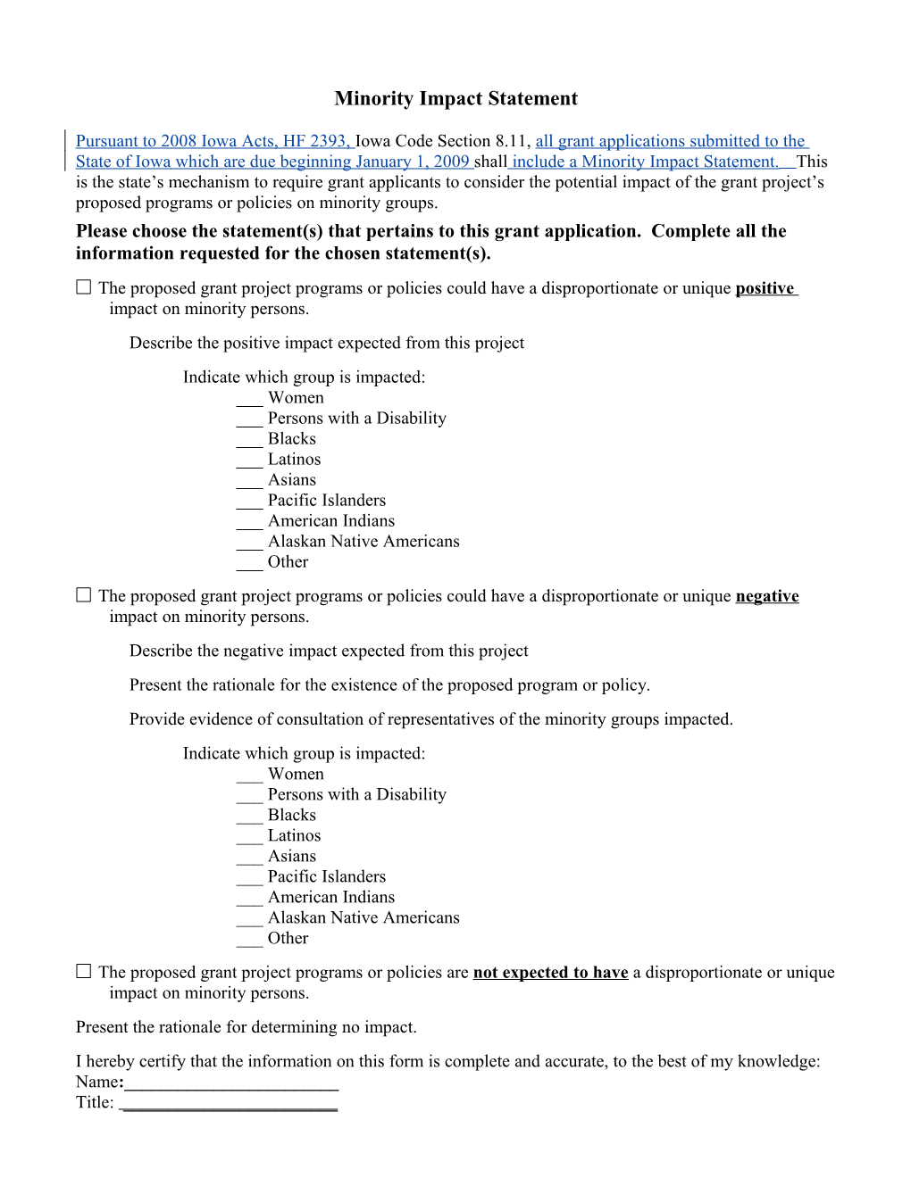 Minority Impact Statement s1