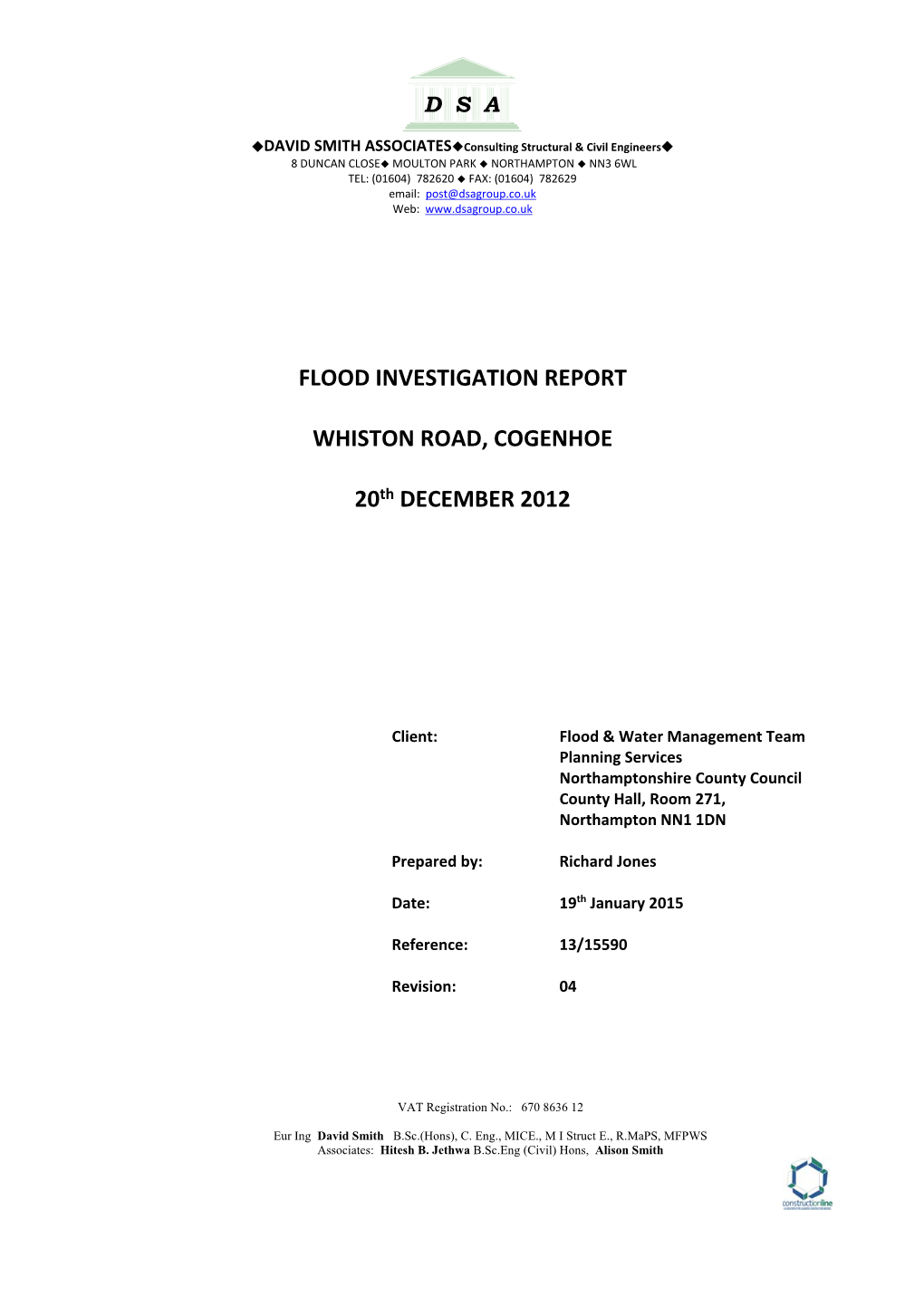Flood Investigation Report – Whiston Road, Cogenhoe