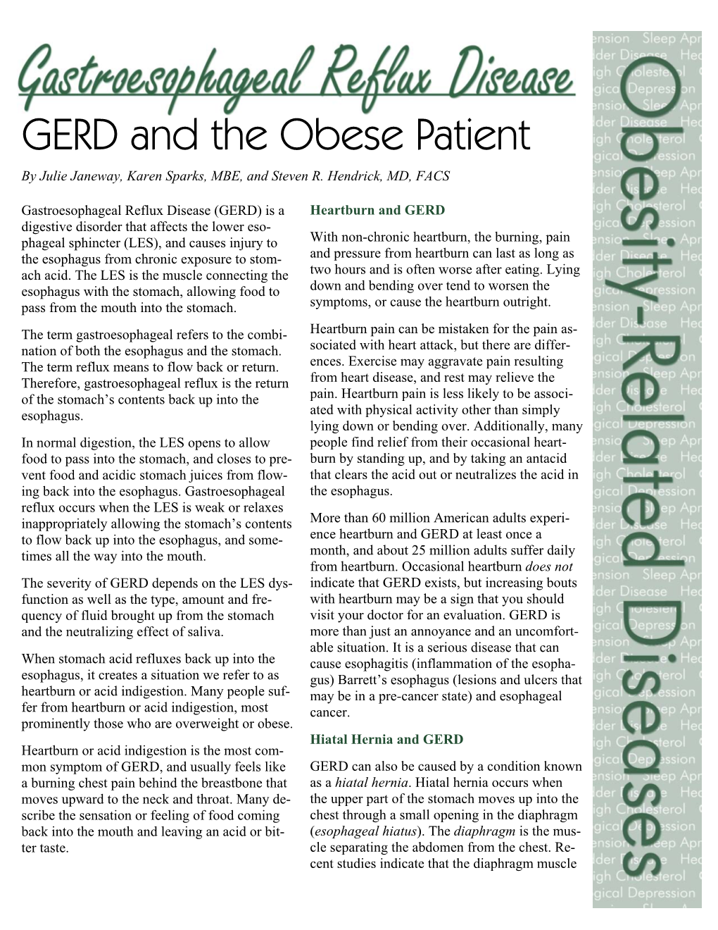 GERD and the Obese Patient by Julie Janeway, Karen Sparks, MBE, and Steven R