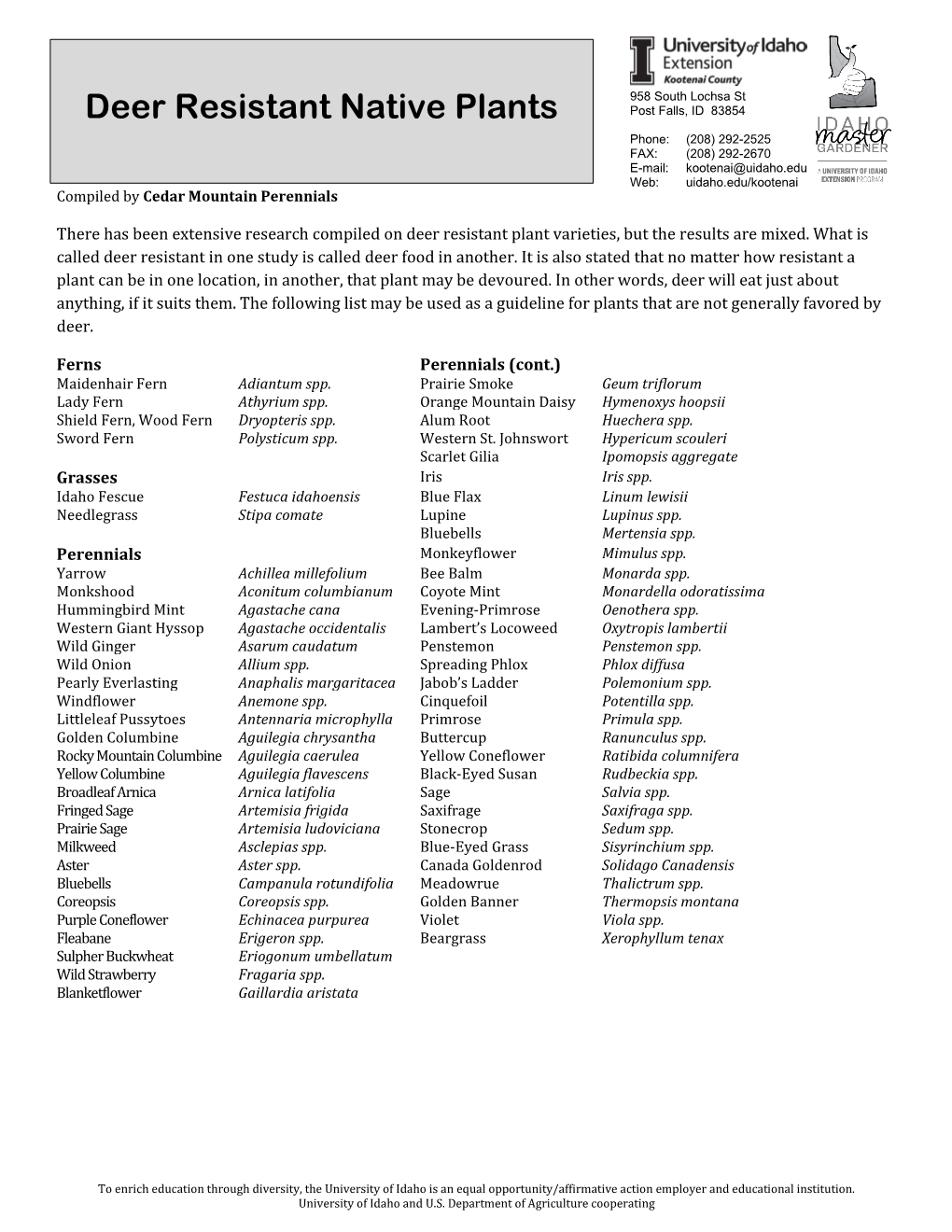 Deer Resistant Native Plants (PDF)