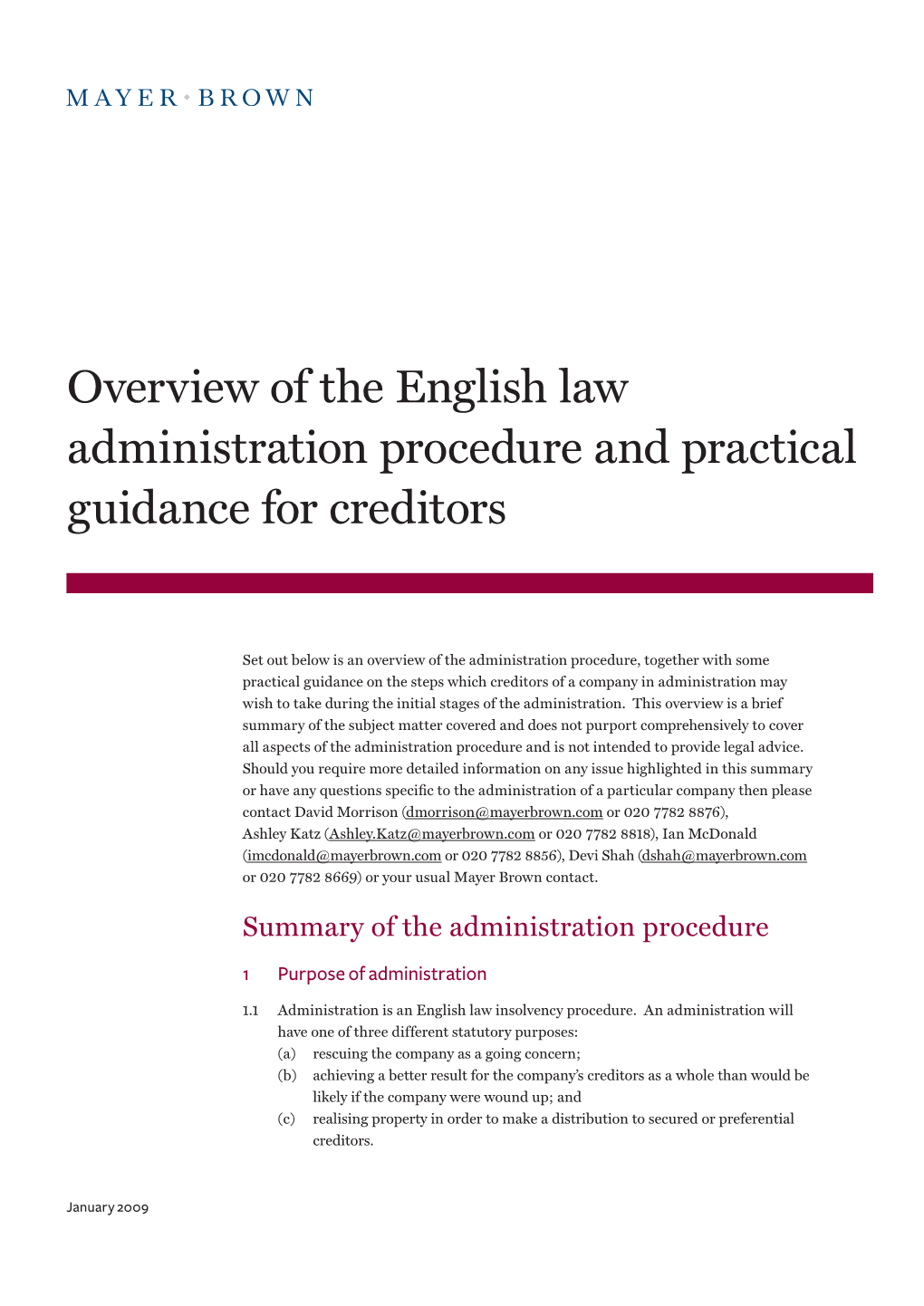 Overview of the English Law Administration Procedure and Practical Guidance for Creditors