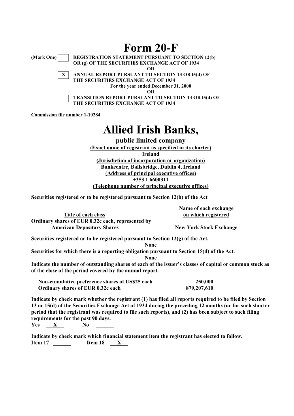 Form 20-F Allied Irish Banks