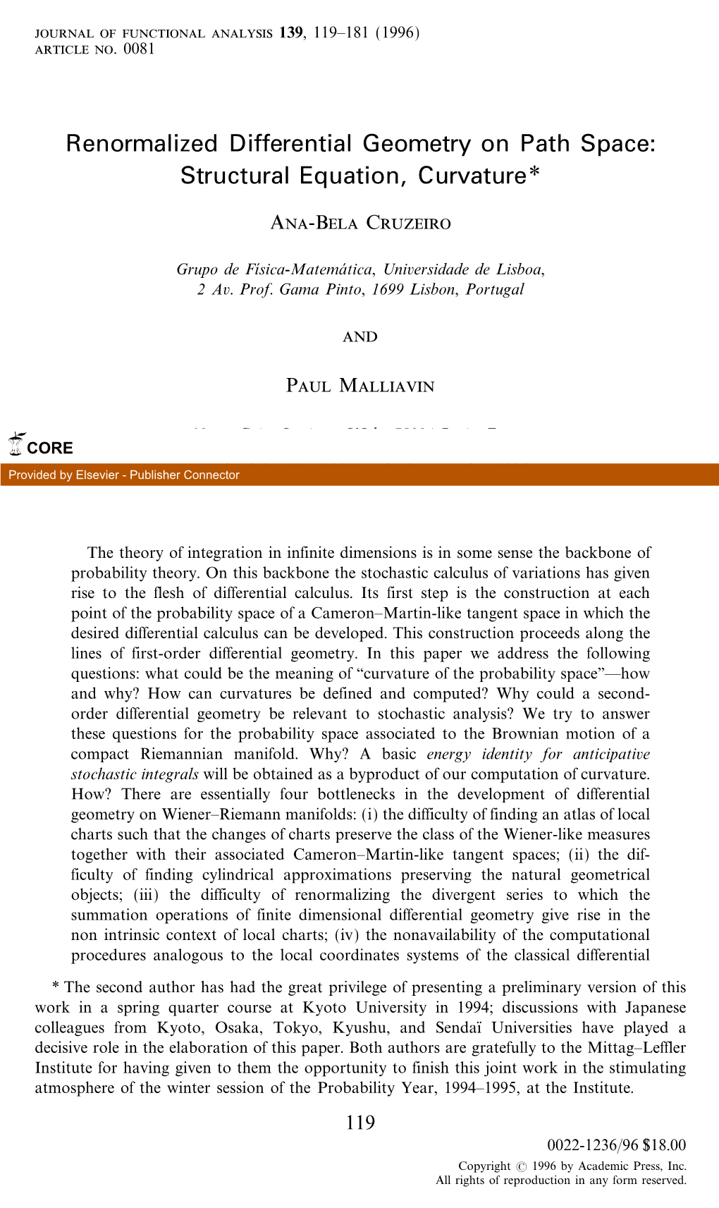 Renormalized Differential Geometry on Path Space: Structural Equation, Curvature*