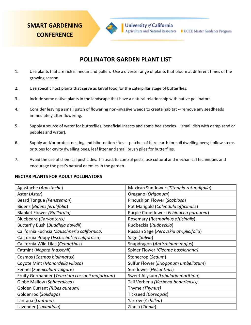 Pollinator Garden Plant List