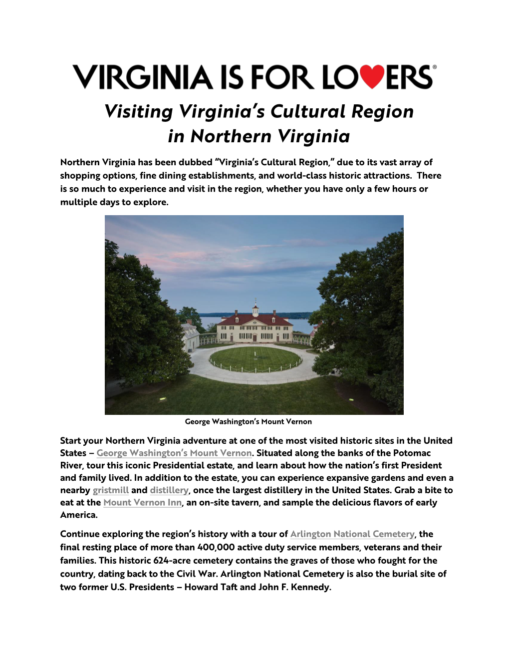 Visiting Virginia's Cultural Region in Northern Virginia