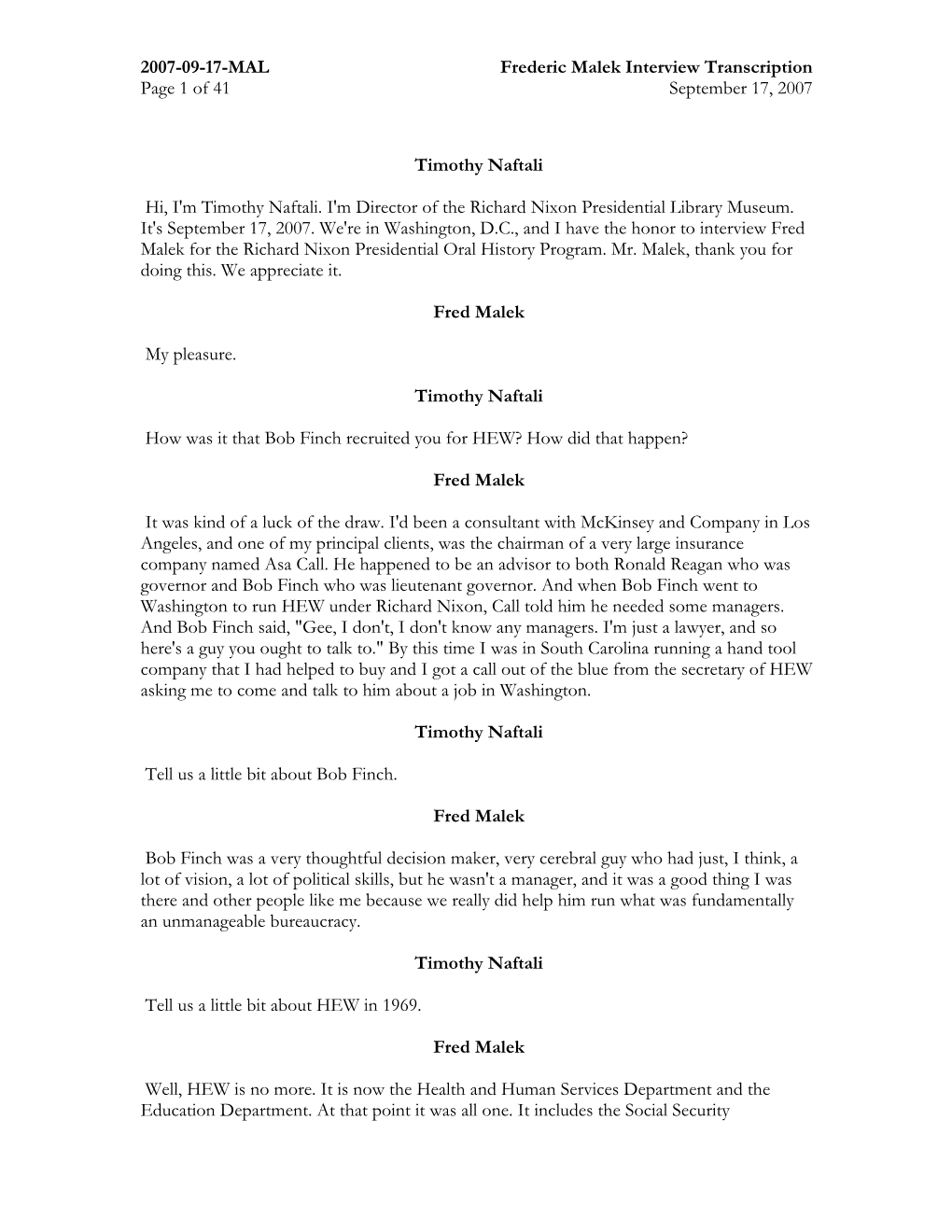 Transcription Page 1 of 41 September 17, 2007