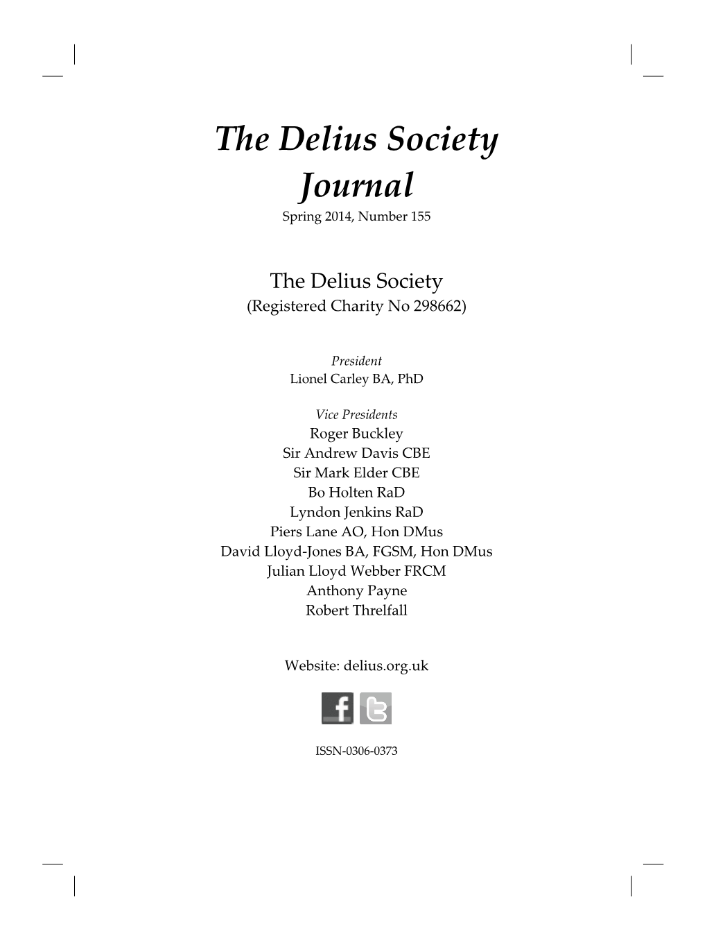 The Delius Society Journal Spring 2014, Number 155