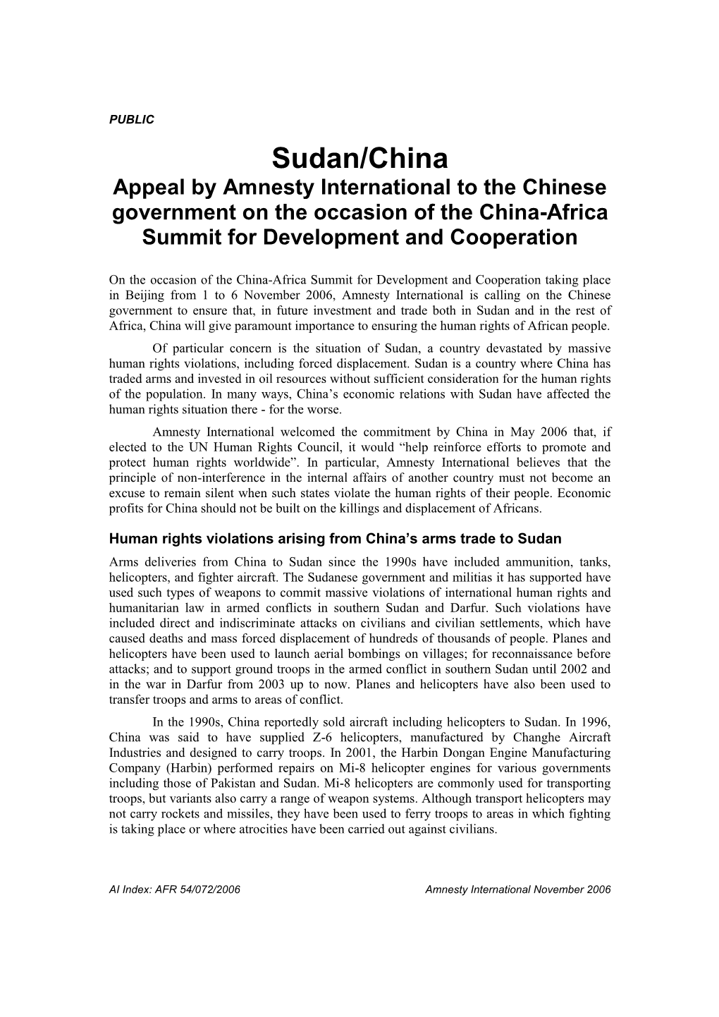 Appeal by Amnesty International to the Chinese Government on the Occasion of the China-Africa Summit for Development and Cooperation