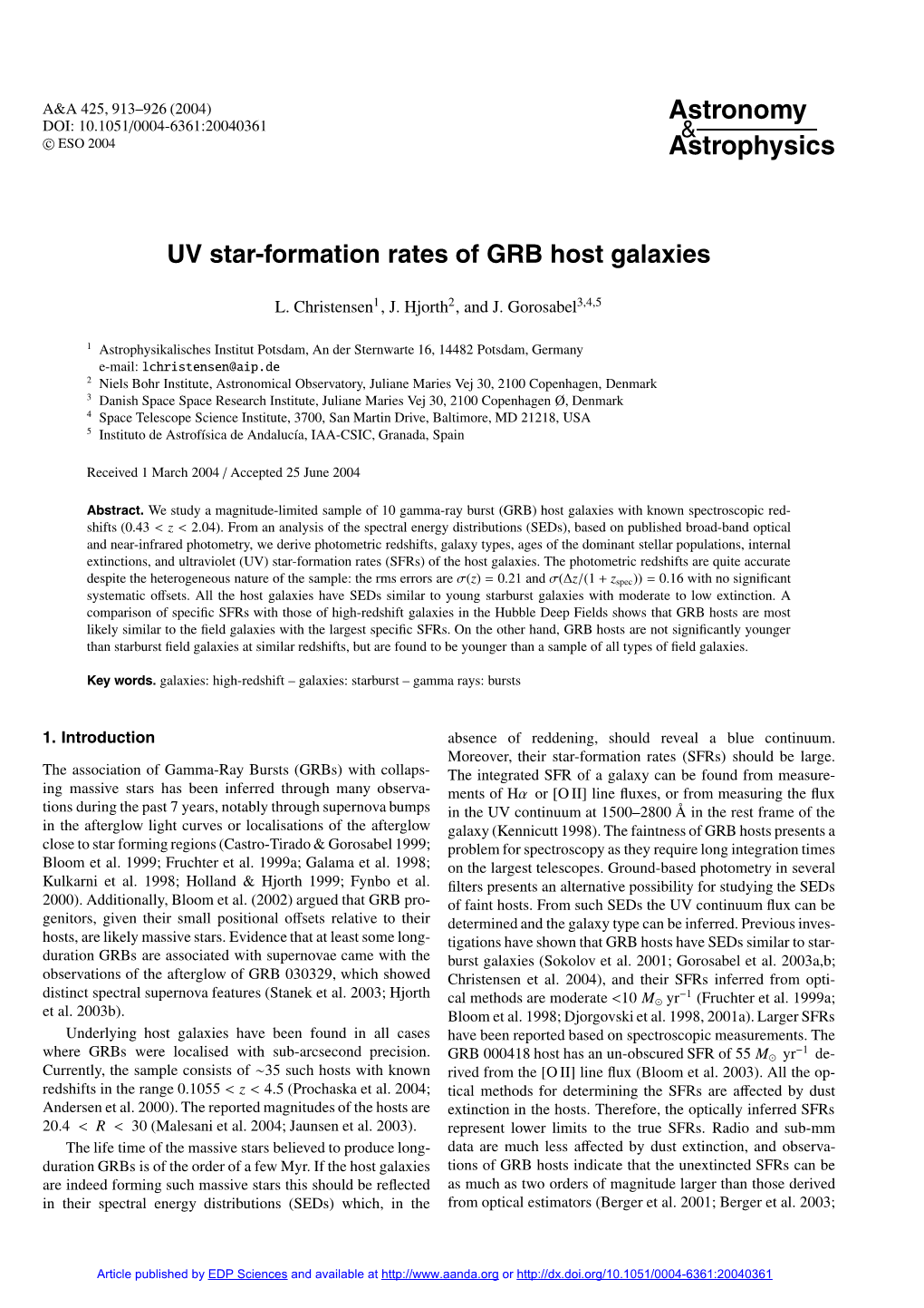UV Star-Formation Rates of GRB Host Galaxies