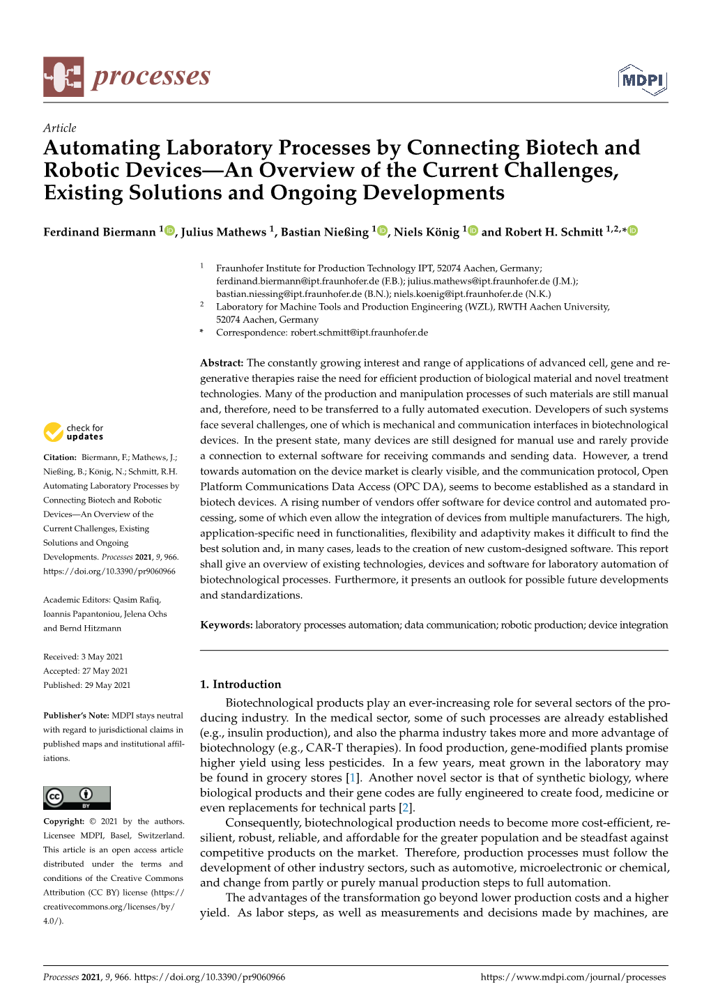 Automating Laboratory Processes by Connecting Biotech and Robotic Devices—An Overview of the Current Challenges, Existing Solutions and Ongoing Developments