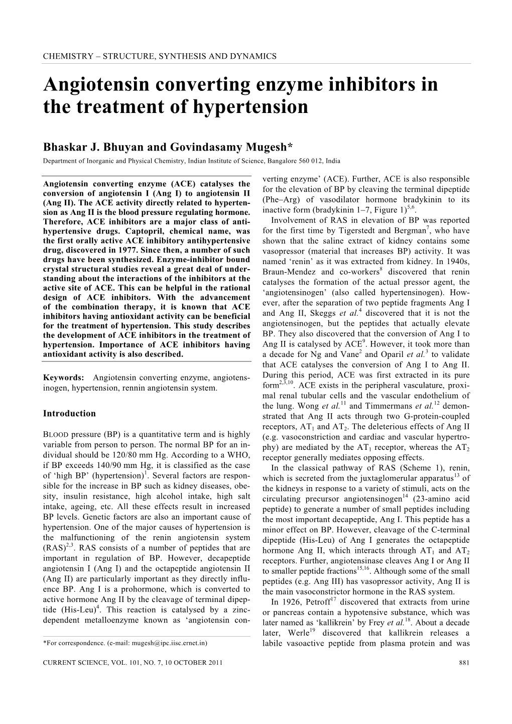 Angiotensin Converting Enzyme Inhibitors in the Treatment of Hypertension