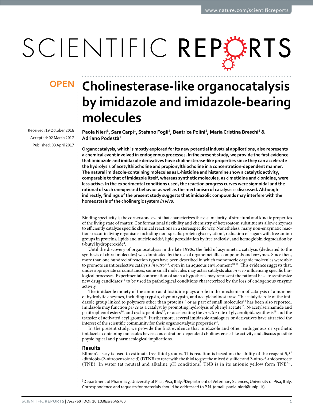 Cholinesterase-Like Organocatalysis by Imidazole and Imidazole-Bearing Molecules