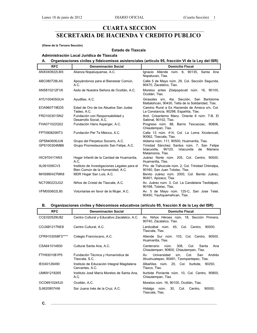 Cuarta Seccion Secretaria De Hacienda Y Credito Publico