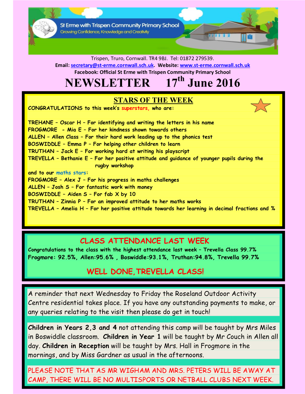 NEWSLETTER 17 June 2016 STARS of the WEEK