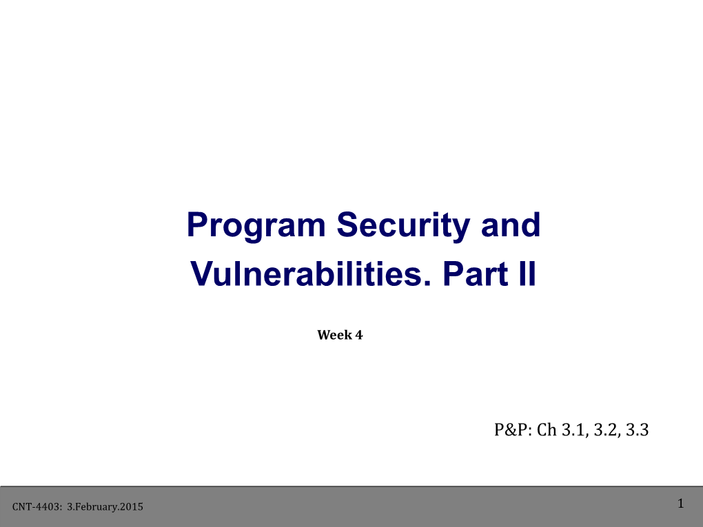 Program Security and Vulnerabilities. Part II