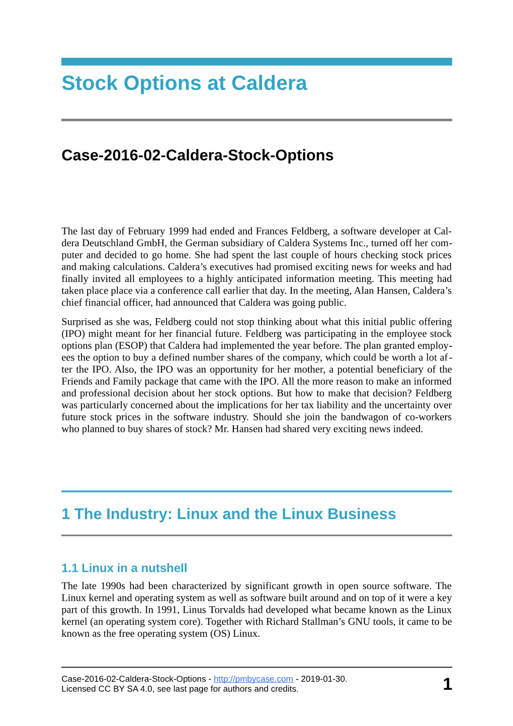 Stock Options at Caldera