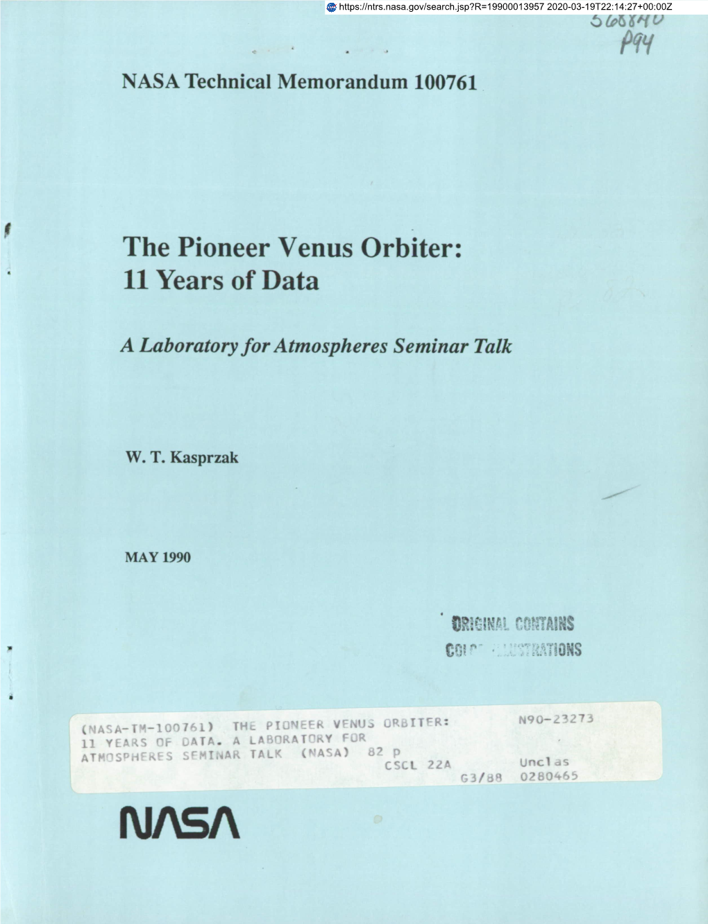 The Pioneer Venus Orbiter: 11 Years of Data