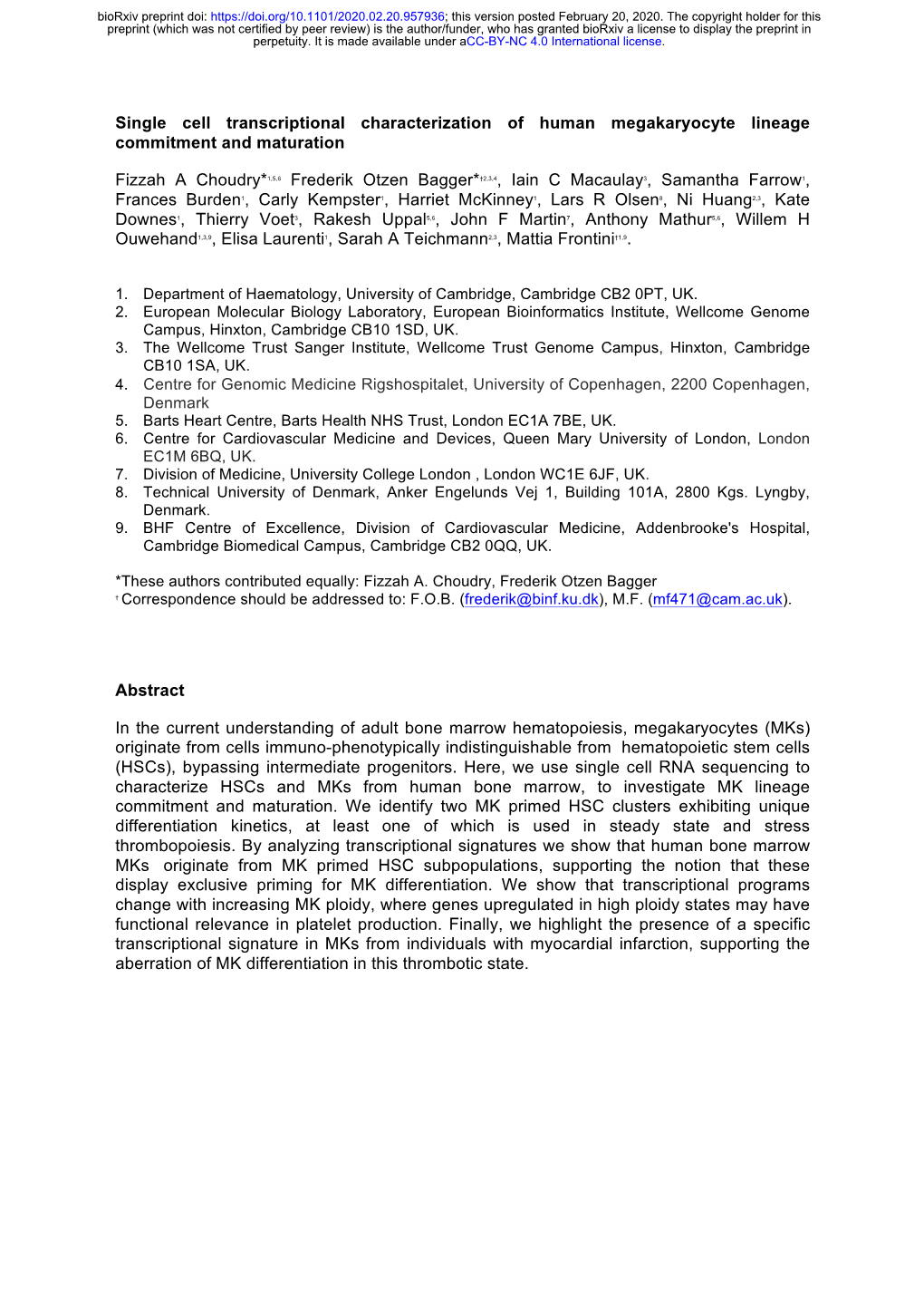 Single Cell Transcriptional Characterization of Human Megakaryocyte Lineage Commitment and Maturation