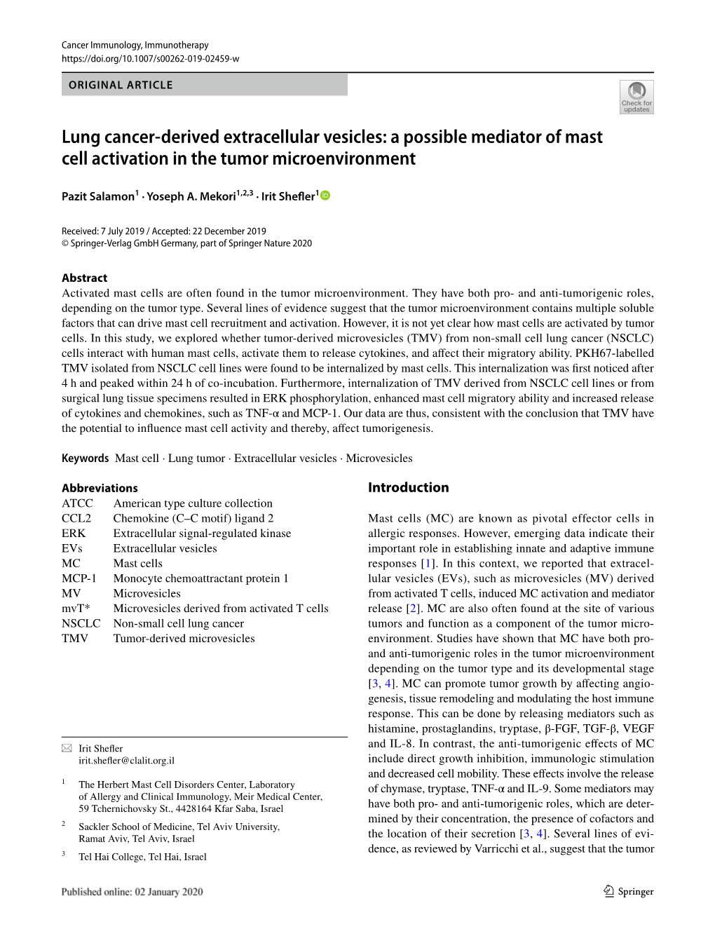 Lung Cancer-Derived Extracellular Vesicles: a Possible Mediator Of