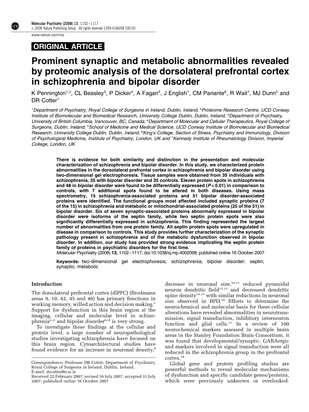 Prominent Synaptic and Metabolic Abnormalities Revealed By