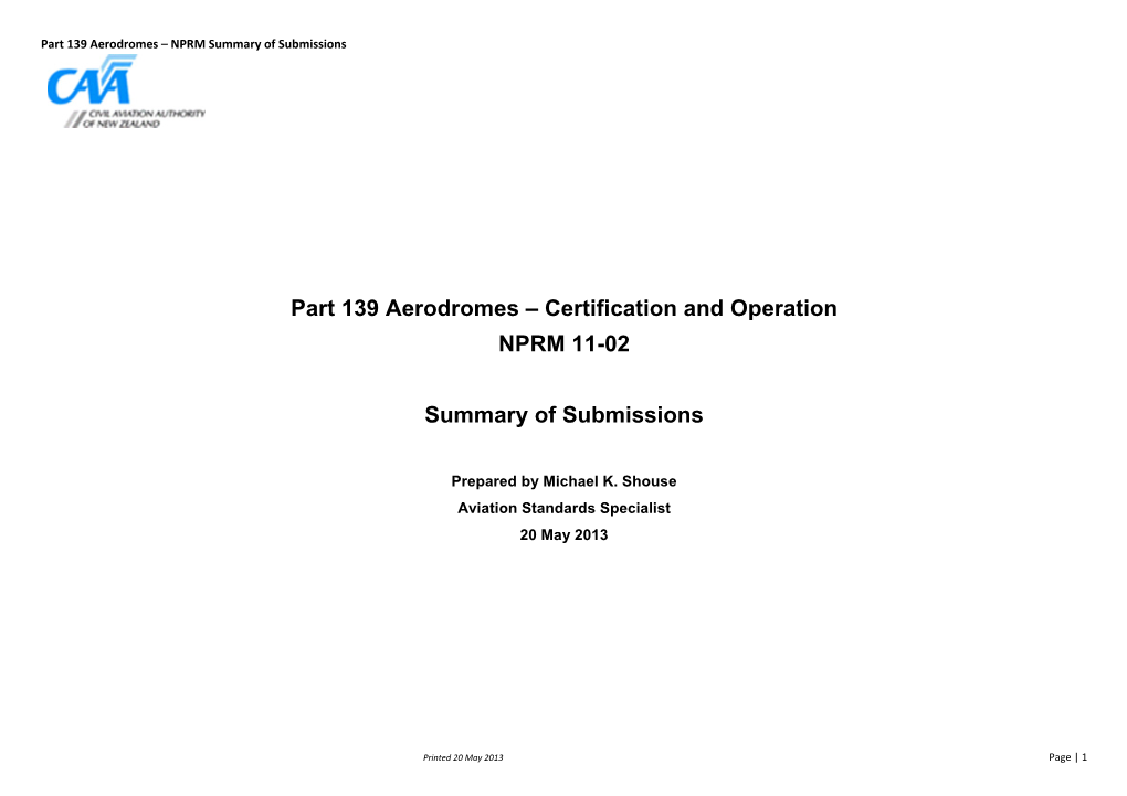 NPRM 11-02 Part 139 Aerodromes