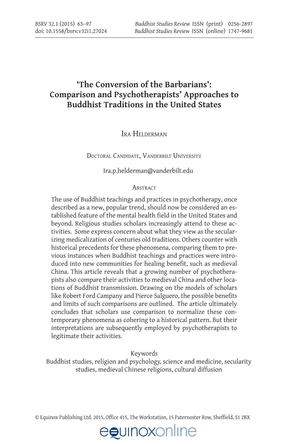 Comparison and Psychotherapists' Approaches to Buddhist Traditions