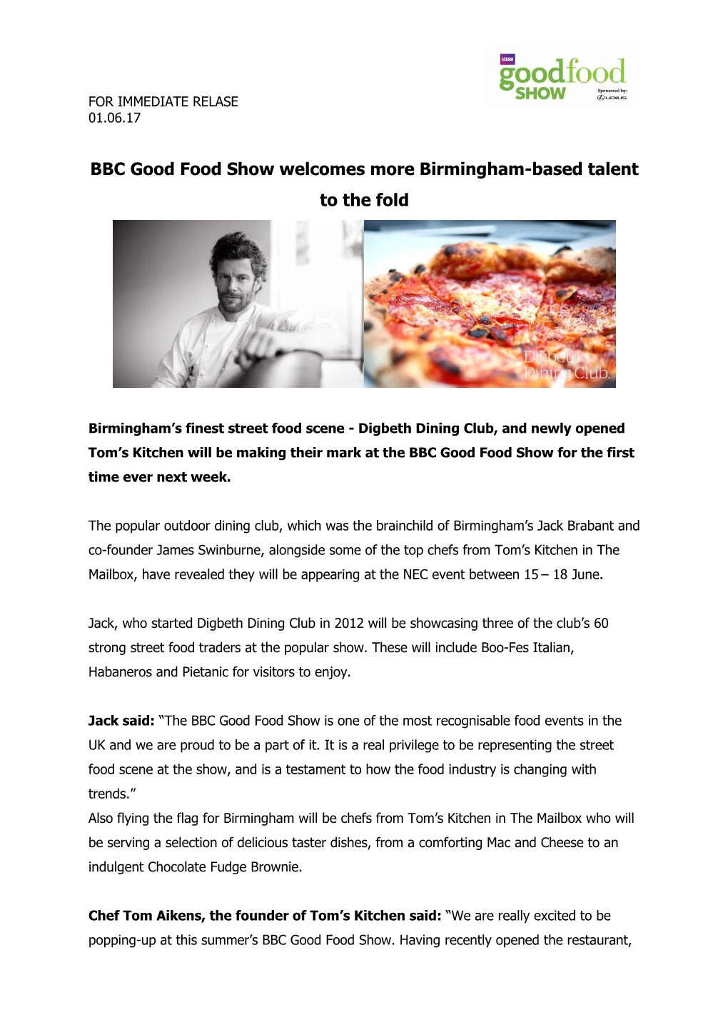 BBC Good Food Show Welcomes More Birmingham-Based Talent to the Fold