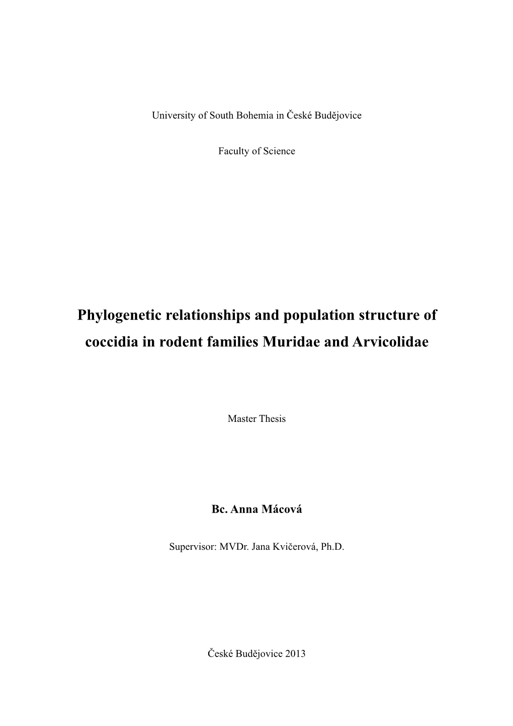 Phylogenetic Relationships and Population Structure of Coccidia in Rodent Families Muridae and Arvicolidae