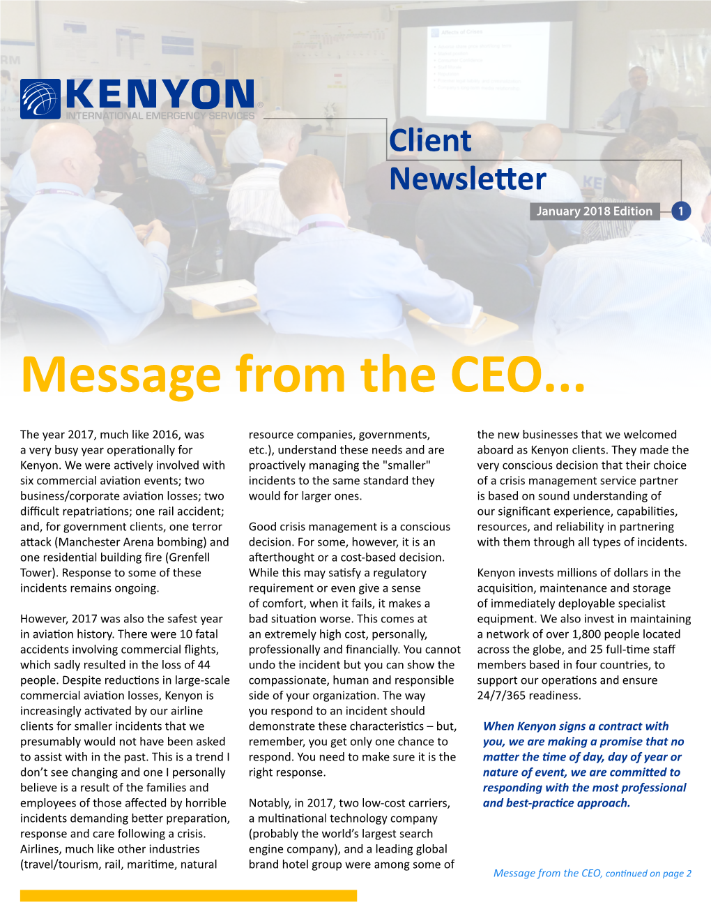 January 2018 Client Newsletter | Kenyon International Emergency