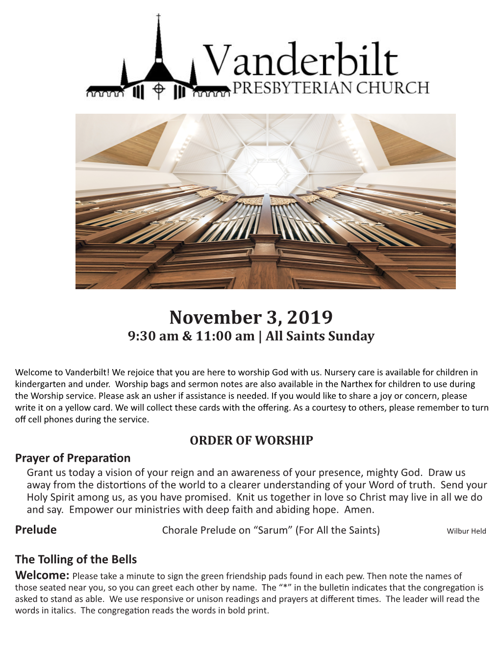 November 3, 2019 9:30 Am & 11:00 Am | All Saints Sunday