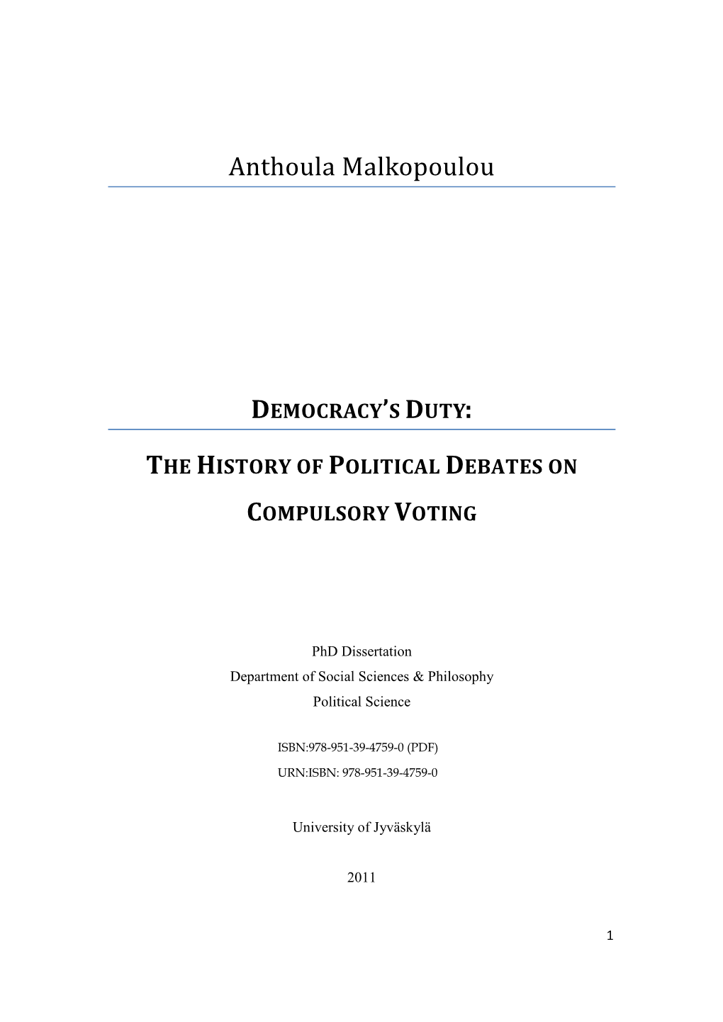 Democracy's Duty: the History of Political Debates