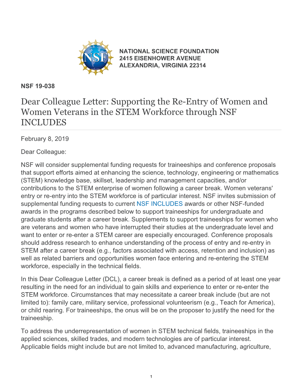 Supporting the Re-Entry of Women and Women Veterans in the STEM Workforce Through NSF INCLUDES
