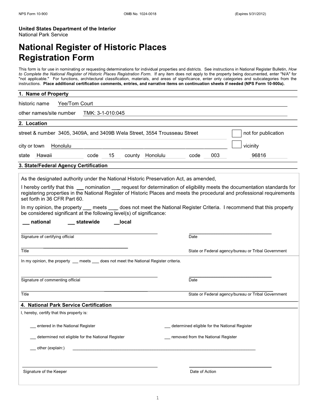 NPS Form 10 900 OMB No. 1024 0018