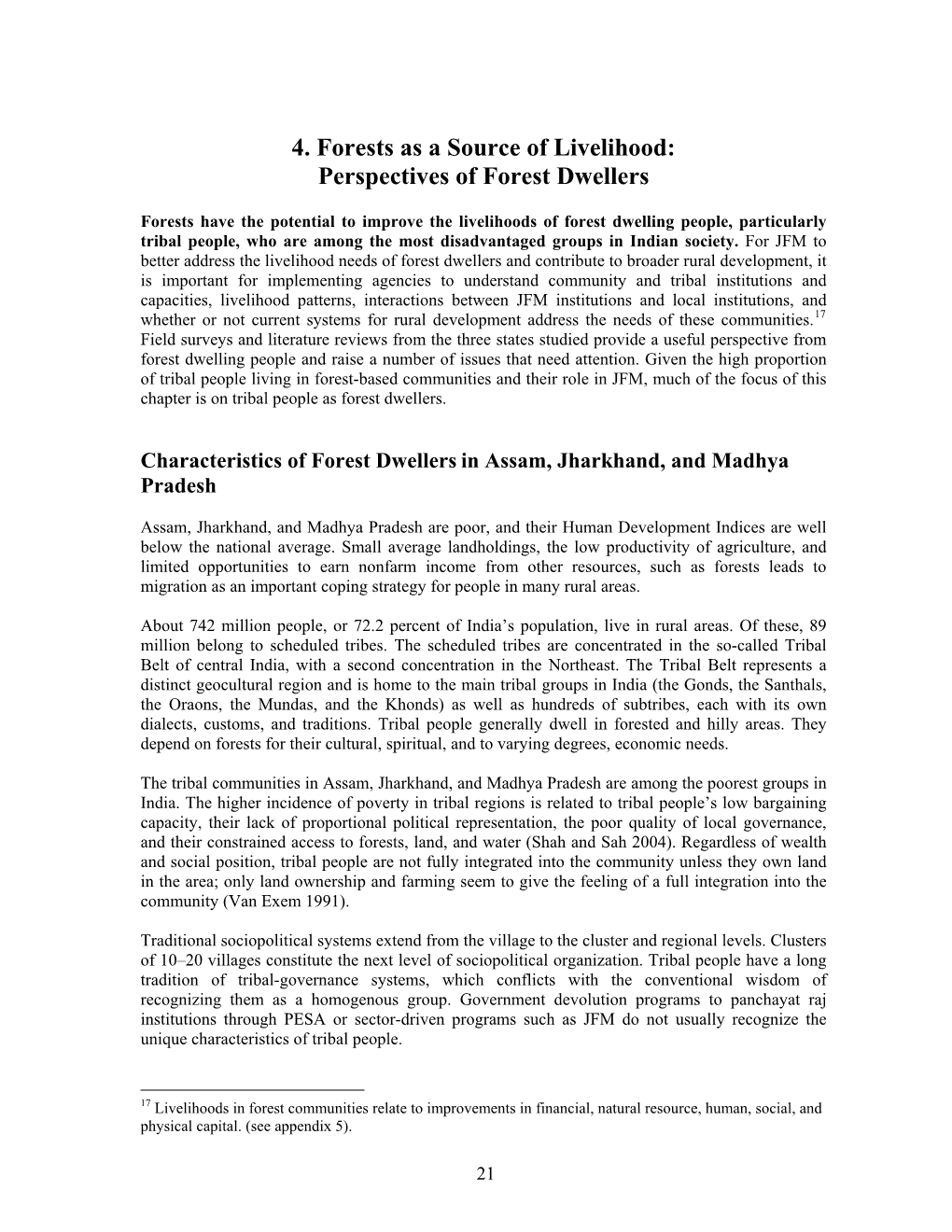 4. Forests As a Source of Livelihood: Perspectives of Forest Dwellers