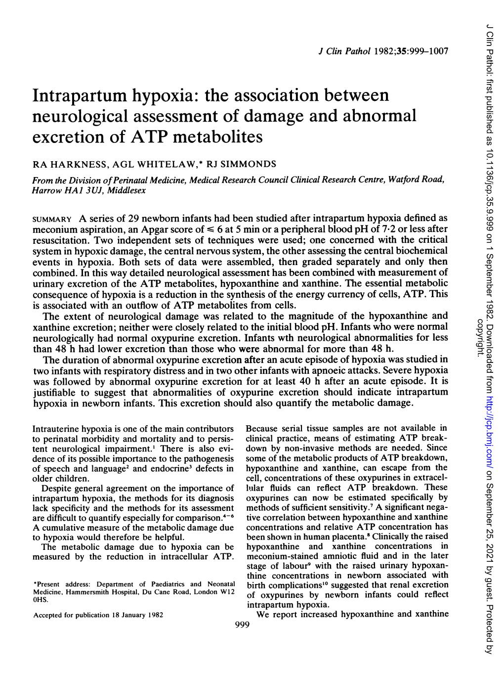 Intrapartum Hypoxia: the Association Between Neurological Assessment of Damage and Abnormal Excretion of ATP Metabolites