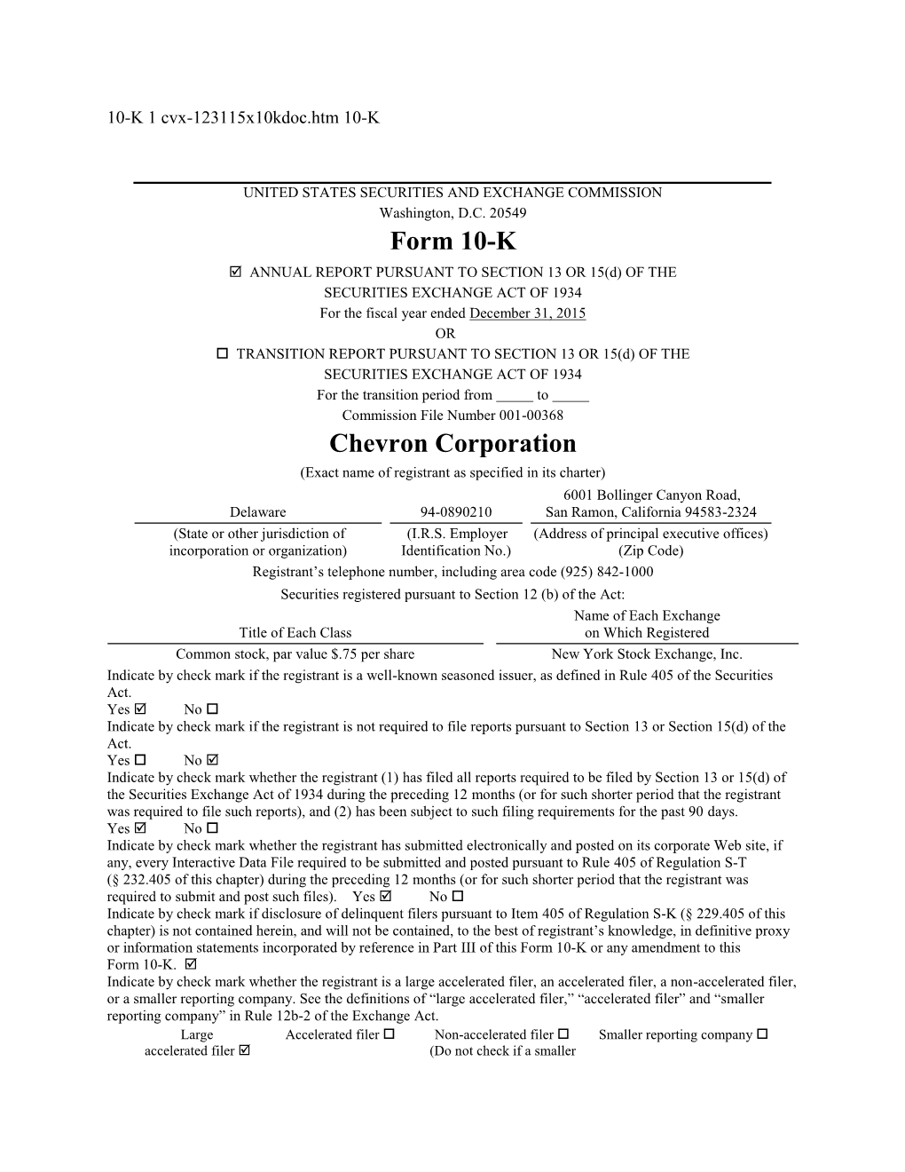 Form 10-K Chevron Corporation