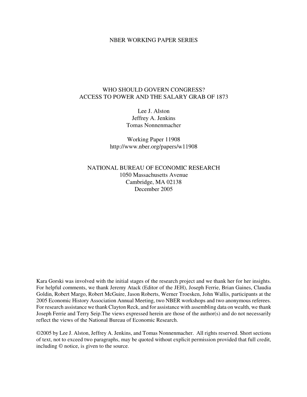 Who Should Govern Congress? Access to Power and the Salary Grab of 1873