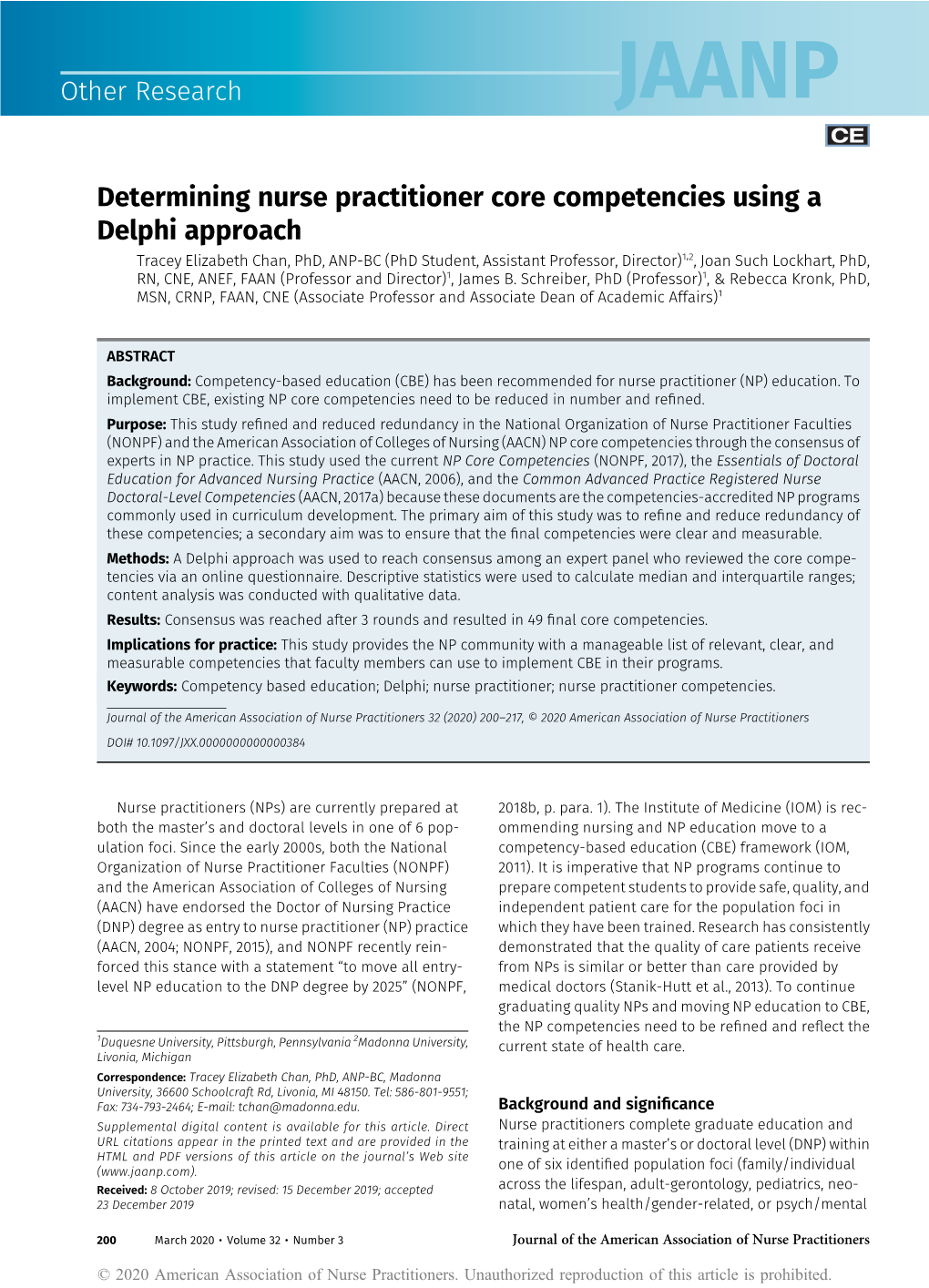 Determining Nurse Practitioner Core Competencies Using a Delphi Approach