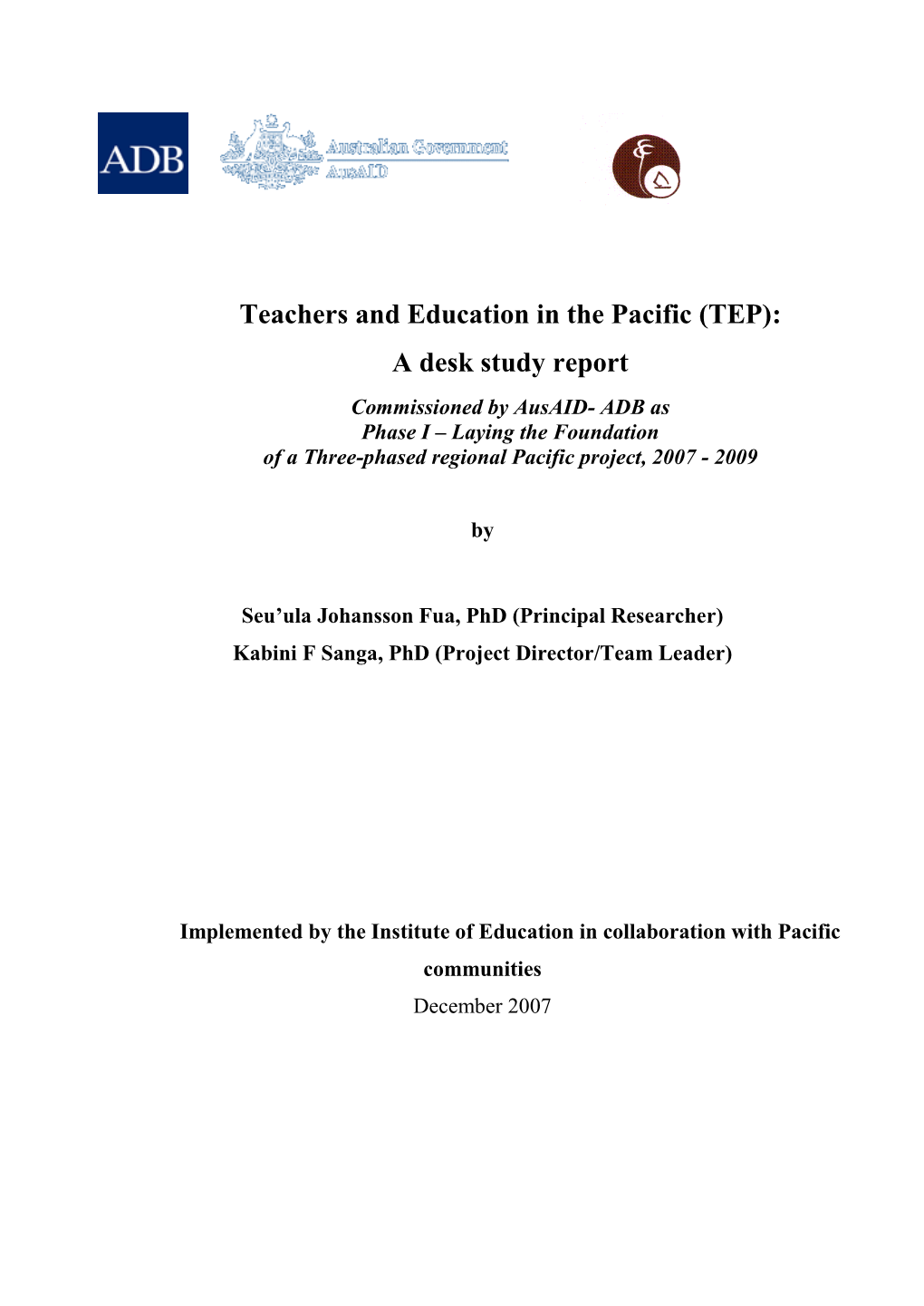 Teachers and Education in the Pacific (TEP): a Desk Study Report