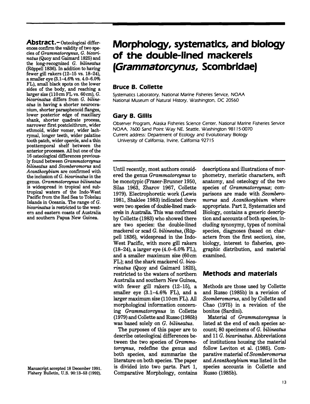 Morphology, Systematics, and Biology of the Double-Lined Mackerels