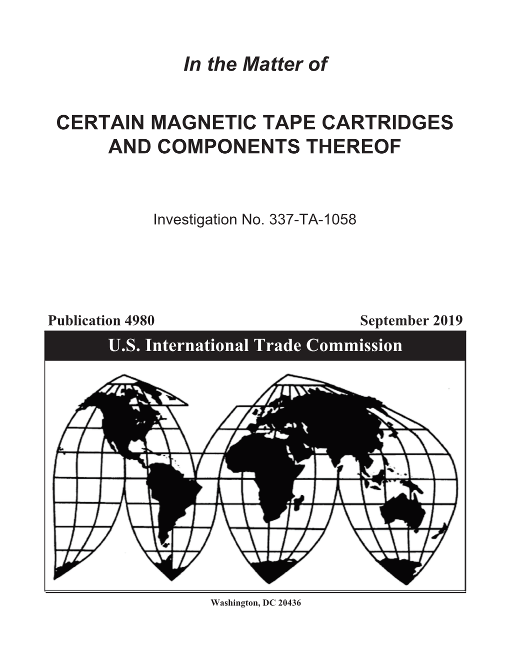 Certain Magnetic Tape Cartridges and Components Thereof