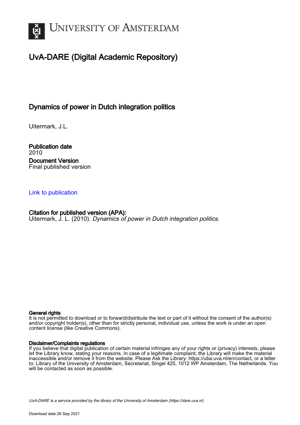 Dynamics of Power in Dutch Integration Politics, 1980-2005